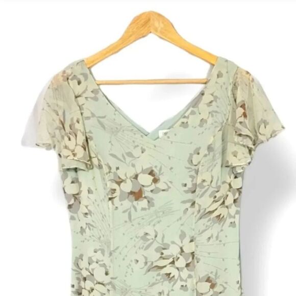 NEW Vintage Coldwater Creek 100% Silk Flutter Sleeve Floral Midi Dress in Sage - Picture 5 of 11